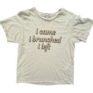 Wildfox Cream 'I Came I brunched I left' Top Distressed T Shirt Size Small